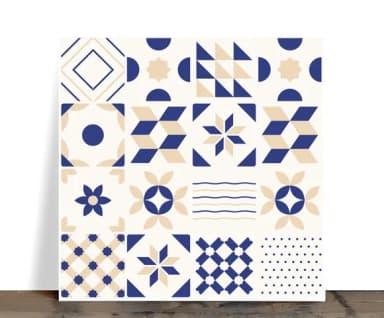 Azulejo Decorativo Retrô Geométrico Azul e Bege 15x15 Cerâmi