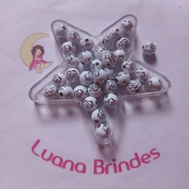 Bolinha Branca com Flor Prata 8mm Pct 100 Unidades