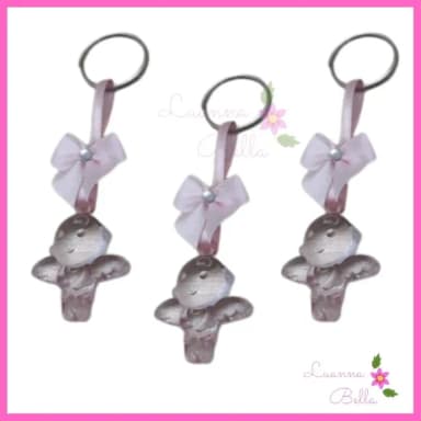 Chaveiro Anjinho Rosa de acrílico c/lacinho -Pct c/5 unids