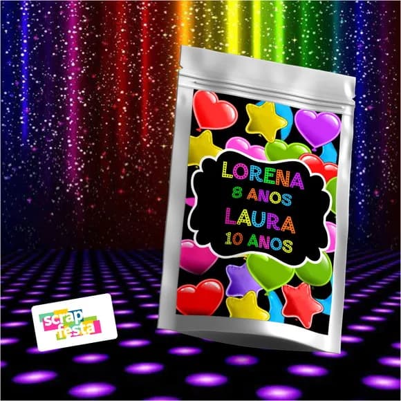 Saquinho Metalizado 14x20 Personalizado Festa Balada Neon