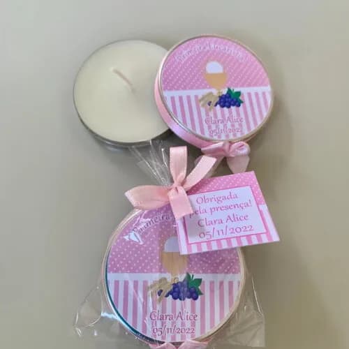 Lembrança p/ 1ª Comunhão Vela Aromática Cálice Rosa