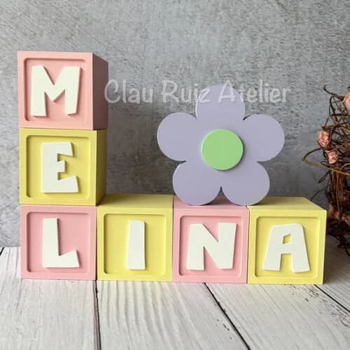Flor + Cubos 6x6cm Candy Ts Decoração Bebê Pastéis