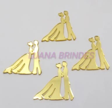 Aplique Casal em Acrílico Espelhado Dourado - 4,5cm