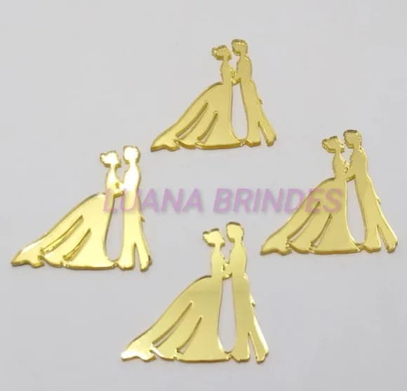Aplique Casal em Acrílico Espelhado Dourado - 4,5cm