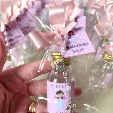 Lembrancinha Batizado Água Benta Anjinha Rosa