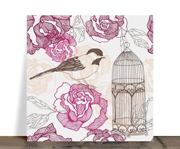 Azulejo Decorativo Pássaro Vintage e Rosas 15x15 Cerâmica
