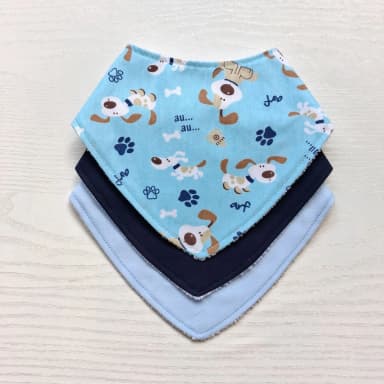 Kit 3 Babadores Bandana Premium para bebê - Cachorrinhos
