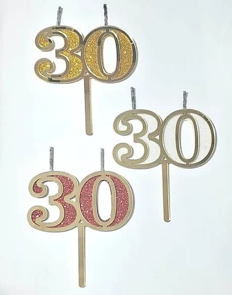 Vela 30 Anos Dourado Acrílico Pavio Magico - 1 Peça