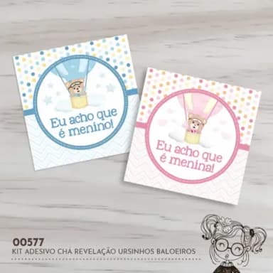 Kit Adesivos Quadrados Chá Revelação Ursinhos - 00577