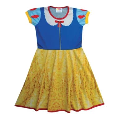 Vestido Infantil Fantasia Princesa Clássica Azul e Amarelo com Laço Vermelho
