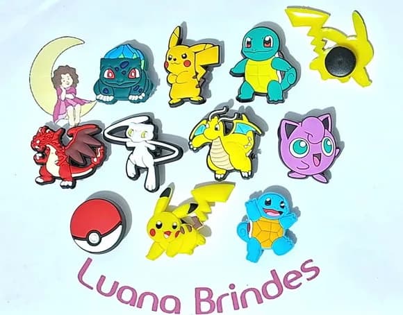 Pins de Crocs Pokemon Emborrachado Pacote com 10 Unidades