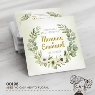 Adesivo Quadrado Casamento Floral - 00198
