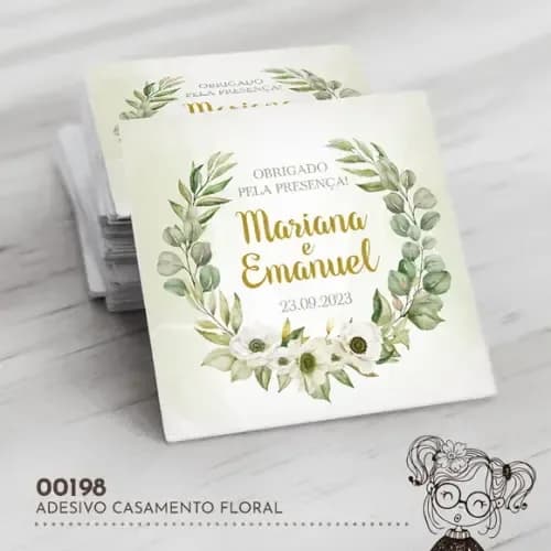 Adesivo Quadrado Casamento Floral - 00198