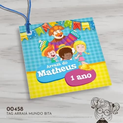 Tag Quadrada Arraiá Mundo Bita - 00458