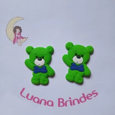 Aplique Urso Verde com Azul Emborrachado 4cm 7 Unidades