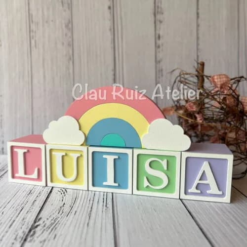 Decoração Bebê Candy Colors - Cubos 6x6cm Ts + Arco Íris.