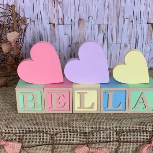 Decoração Bebê - Cubos 6x6cm Candy Ts + Trio de Coração