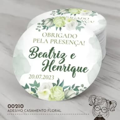 Adesivo Redondo Casamento Floral - 00210