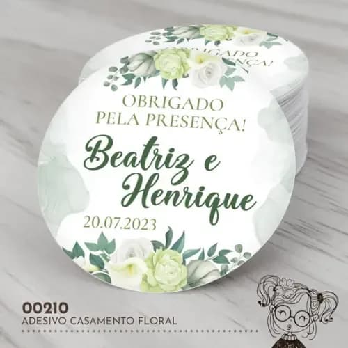 Adesivo Redondo Casamento Floral - 00210
