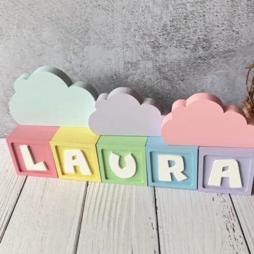 Nuvem Decoração Bebê + Cubos 6x6cm Candy Ts