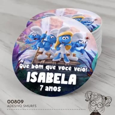 Adesivo Redondo Smurfs - 00809