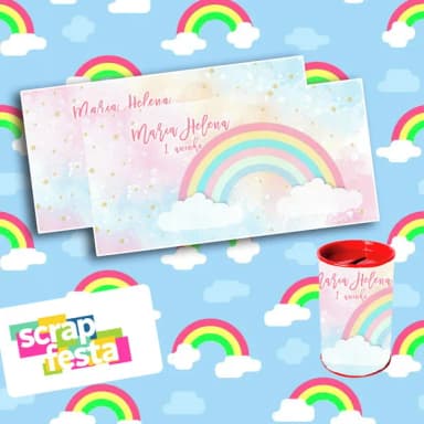 Rótulo Personalizado para Cofrinho Arco Íris Aquarela