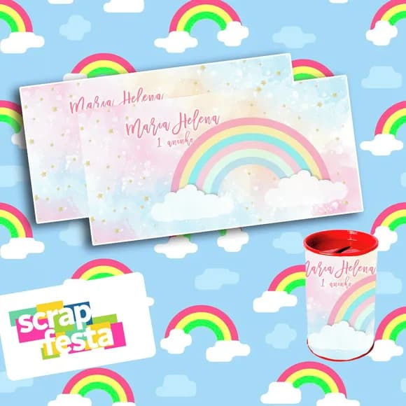 Rótulo Personalizado para Cofrinho Arco Íris Aquarela