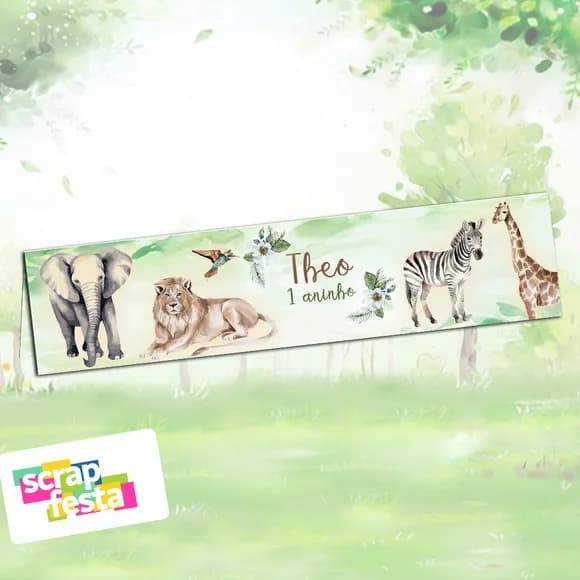 Lapela/solapa Personalizada Festa Safari Realista Aquarela