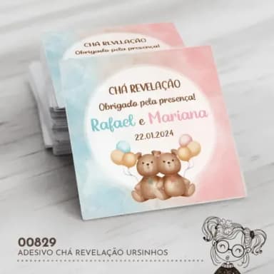 Adesivo Quadrado Chá Revelação Ursinhos - 00829