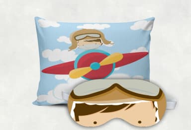 Kit Almofada e Mascara de Dormir para lembrancinhas do Aviador