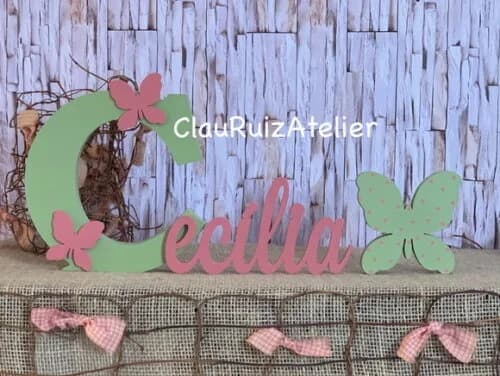 Decoração Bebê - Jardim Encantado - Nome + Borboleta de Mesa