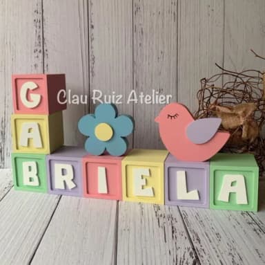 Decoração Bebê - Cubos 6x6cm Candy Ts + Passarinho + Flor