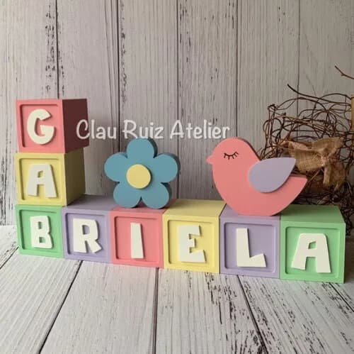 Decoração Bebê - Cubos 6x6cm Candy Ts + Passarinho + Flor
