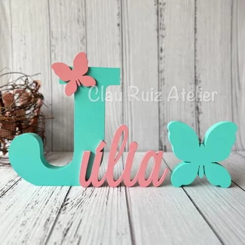 Jardim Encantado -decoração Bebê Nome em mdf + Borboleta