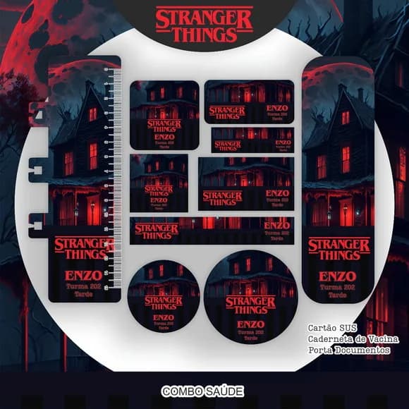 60 Etiquetas Escolar Patrulha Stranger Things