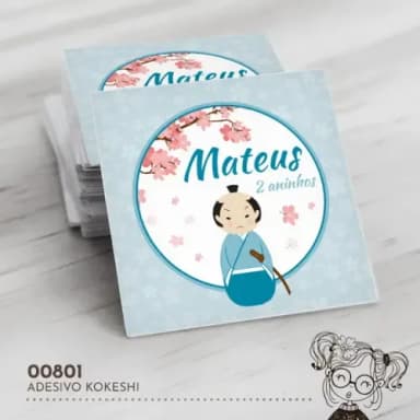 Adesivo Quadrado Kokeshi - 00801