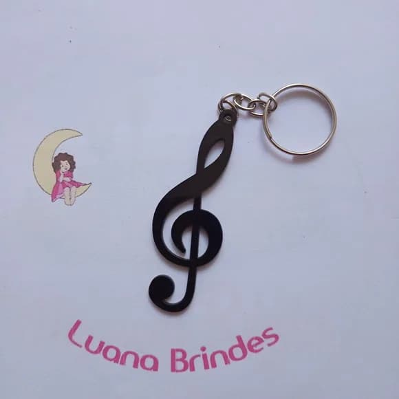 Chaveiro Nota Musical Preto Acrílico de 7,5cm Pct 3 unidades