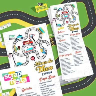 Menu Cardápio Personalizado Festa Meios de Transporte