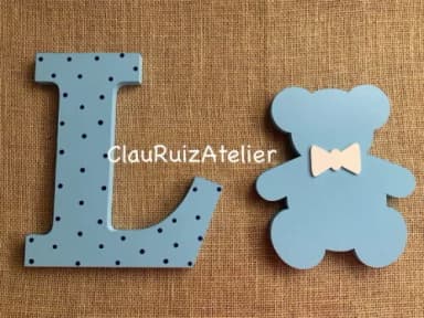 Decoração de Bebê Iniciais 30cm Urso 25cm
