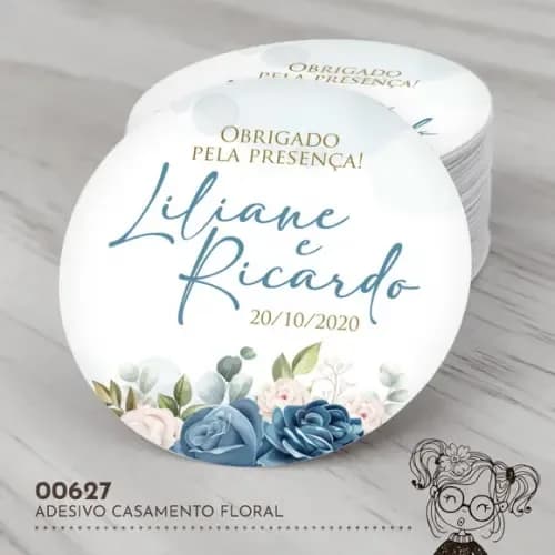 Adesivo Redondo Casamento Floral - 00627