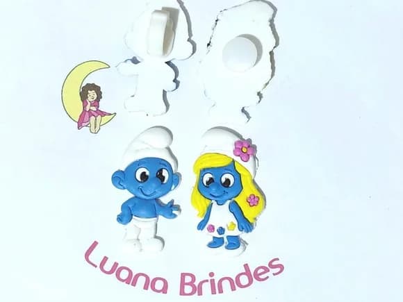 Smurf e Smurfette C/adaptador de Crocs ou Tênis 6 Unidades