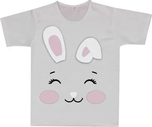 Camiseta Infantil Estampa de Coelho Fofo Carinha de Coelhinho