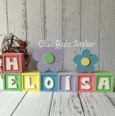 Decoração Bebê - Cubos 6x6cm Candy Ts + Dupla de Flor
