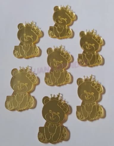 Aplique Ursinha em Acrílico Espelhado Dourado - Pct C/6 Unid