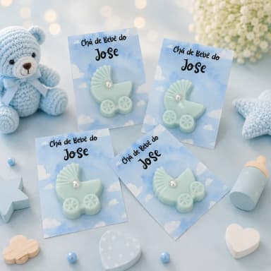 30 uni Lembrancinhas Mini Sabonete Carrinho de Bebê Azul Perfumado no Cartão Aniversário, Chá de Bebê, Batizado e etc.