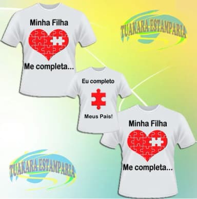 Kit 3 Camisetas - Coração Mãe, Pai e Filha