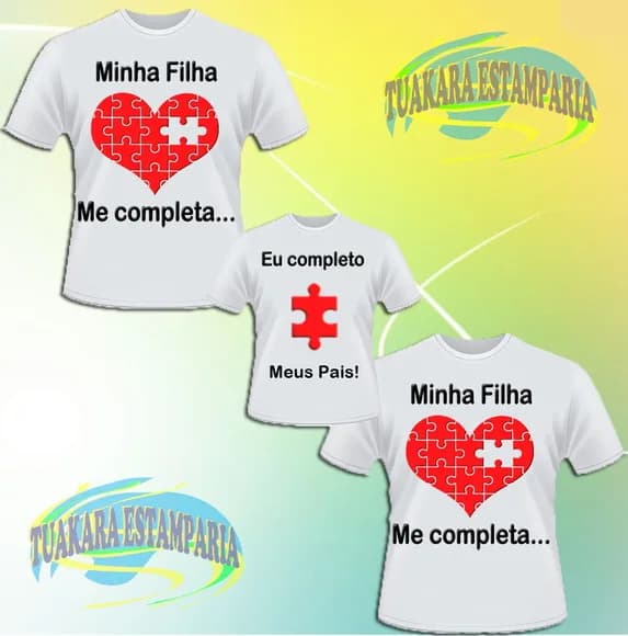 Kit 3 Camisetas - Coração Mãe, Pai e Filha