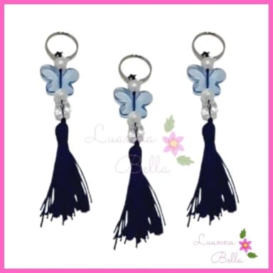 Chaveiro Borboleta acrílica c/ franja Azul -Pct c/4 unidades