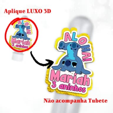 Aplique 3d Festa Stitch Angel Aloha! Dourado e Personalizado