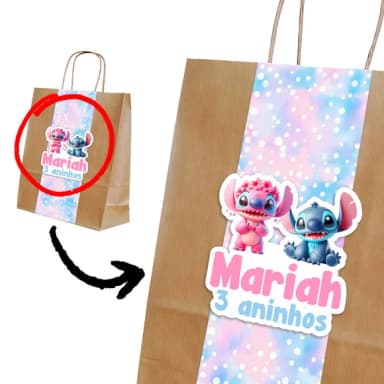 Sacola Kraft com Faixa Stitch e Angel para Festa